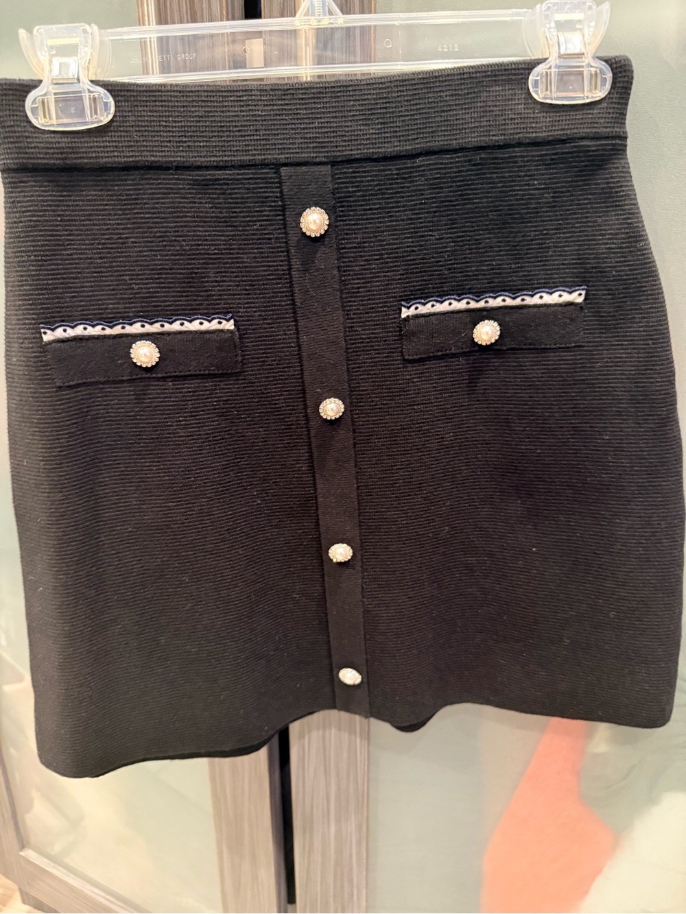 Maje designer black Button-Front Mini Skirt with Decorative Pockets